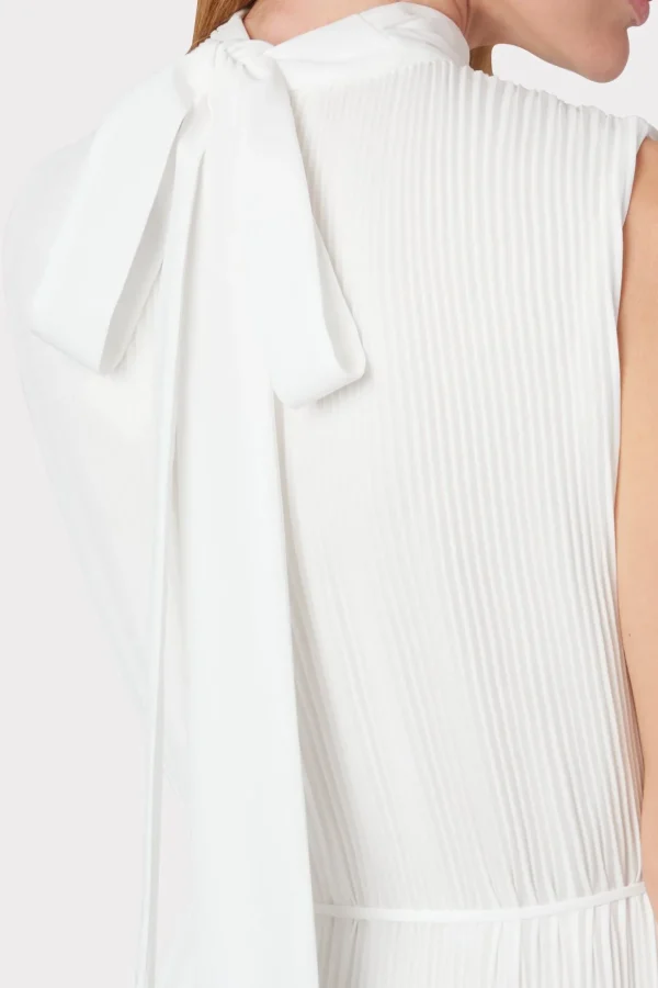 White Dresses-MILLY Melina Solid Pleated Dress White