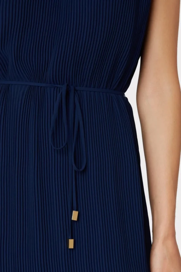 Maxi Dresses-MILLY Melina Solid Pleated Dress Navy