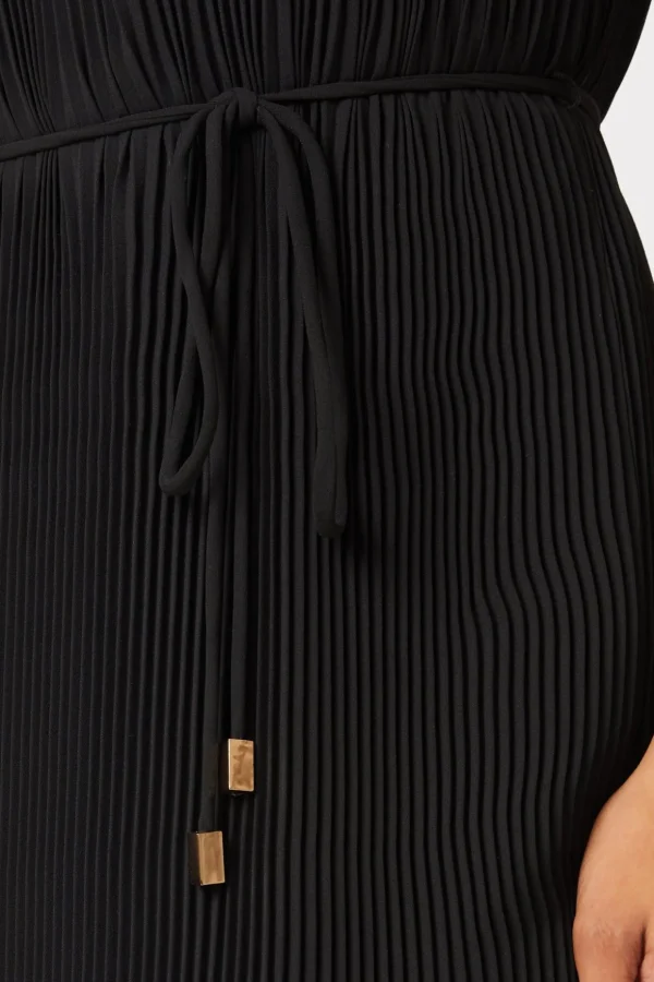 Maxi Dresses-MILLY Melina Solid Pleated Dress Black