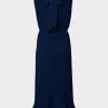 Maxi Dresses-MILLY Melina Solid Pleated Dress Navy