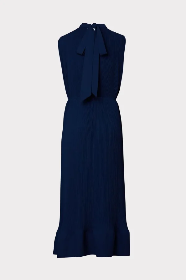 melina_solid_pleated_dres_3-6.webp Day Dresses-MILLY Melina Solid Pleated Dress Navy