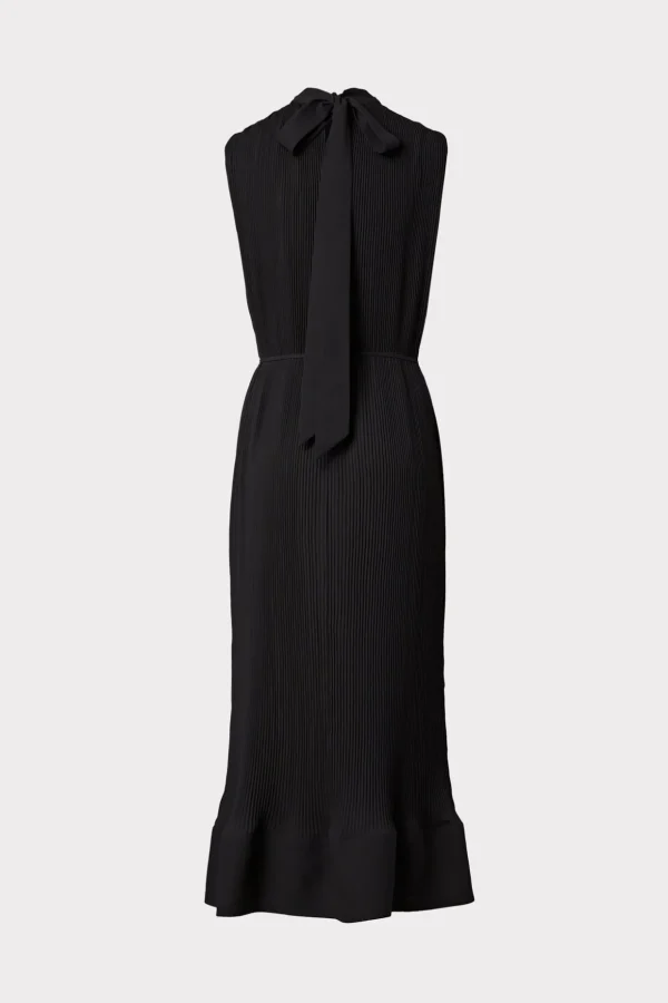 Little Black Dresses-MILLY Melina Solid Pleated Dress Black