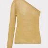 Sweaters & Knits-MILLY Metallic Knit One Shoulder Top Gold
