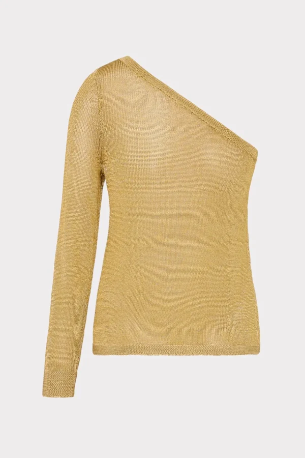Sweaters & Knits-MILLY Metallic Knit One Shoulder Top Gold