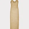 Cover-Ups-MILLY Metallic Mesh V Neck Midi Cover-Up Dress Gold