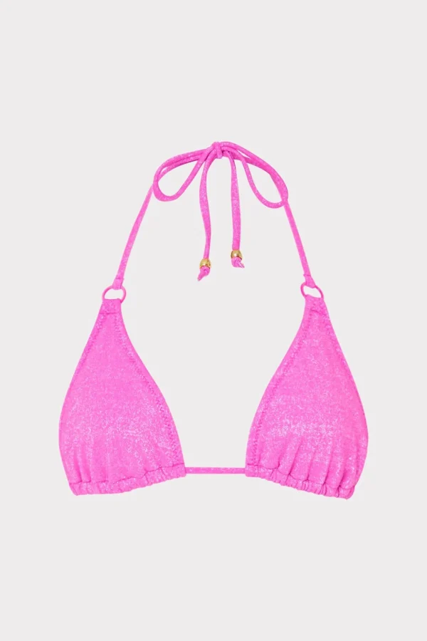 Jumpsuits & Rompers-MILLY Metallic Ring Triangle Bikini Top Fuchsia/Silver