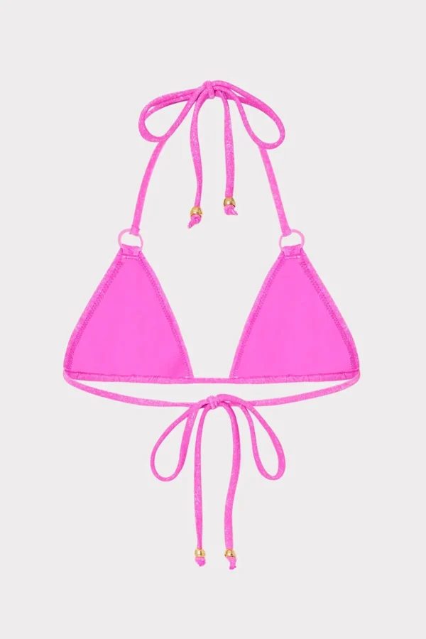 Jumpsuits & Rompers-MILLY Metallic Ring Triangle Bikini Top Fuchsia/Silver