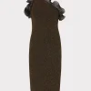 Knit Dresses-MILLY Metallic Scallop Ruffle One Shoulder Dress Gold