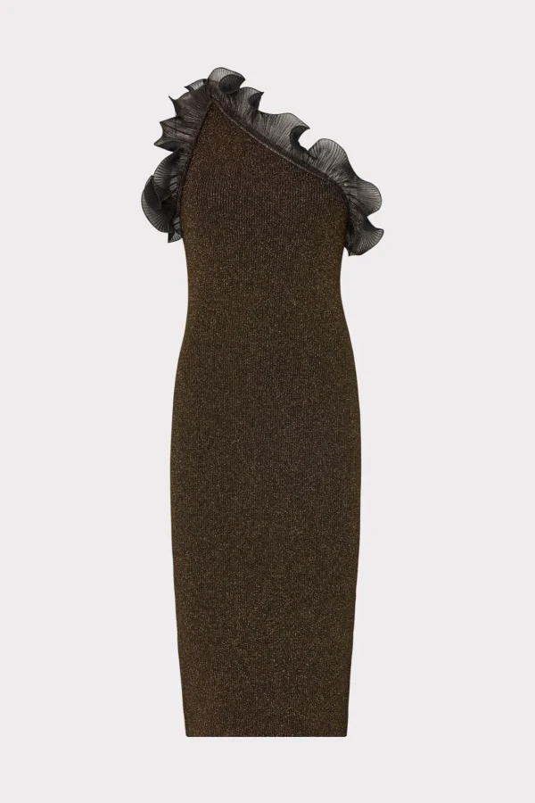 metallic_scallop_ruffle_o_0.webp Sweaters & Knits-MILLY Metallic Scallop Ruffle One Shoulder Dress Gold