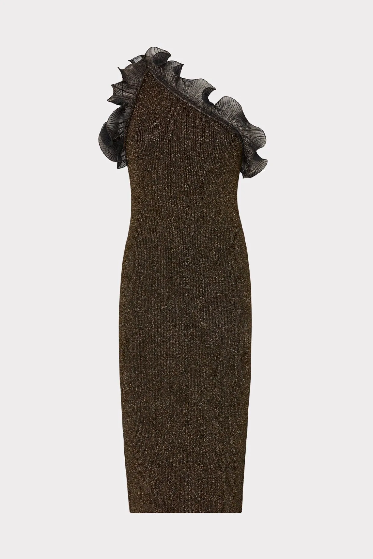 Sweaters & Knits-MILLY Metallic Scallop Ruffle One Shoulder Dress Gold