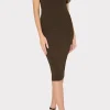 Knit Dresses-MILLY Metallic Scallop Ruffle One Shoulder Dress Gold