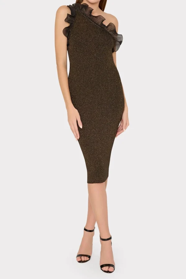 metallic_scallop_ruffle_o_1.webp Sweaters & Knits-MILLY Metallic Scallop Ruffle One Shoulder Dress Gold