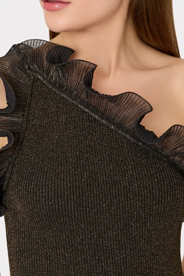 metallic_scallop_ruffle_o_2.webp Sweaters & Knits-MILLY Metallic Scallop Ruffle One Shoulder Dress Gold