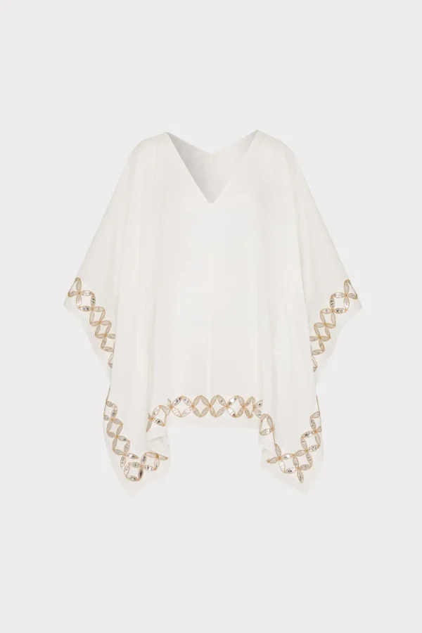 Cover-Ups-MILLY Mirrored Embroidery Caftan White/Gold