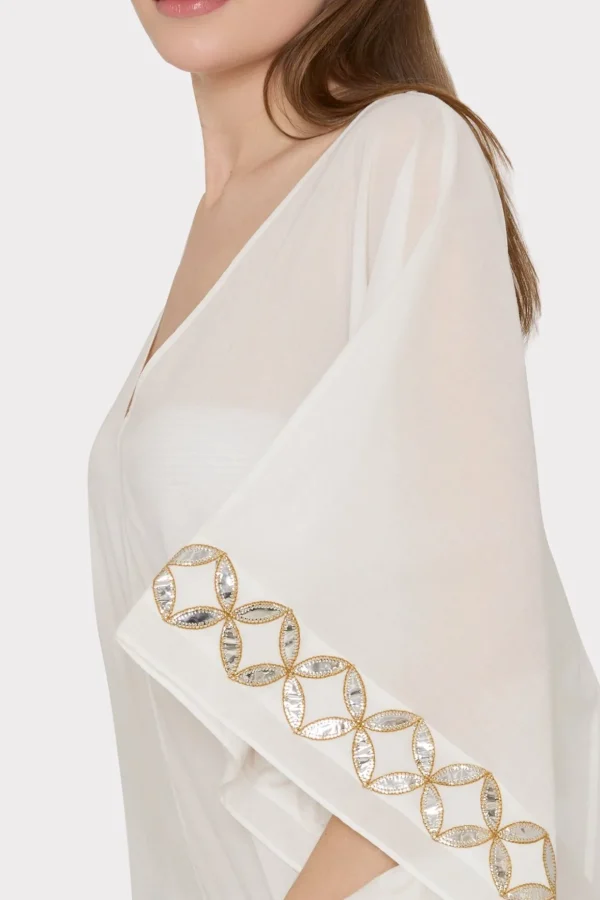 Jumpsuits & Rompers-MILLY Mirrored Embroidery Caftan White/Gold
