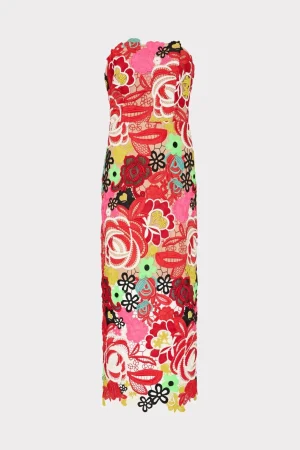 multi_color_lace_dress_0-3.webp Cocktail Dresses-MILLY Multi Color Lace Dress Red Multi