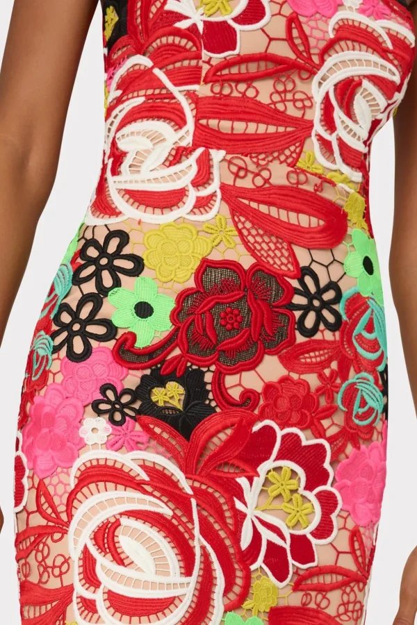 Guest Of Dresses-MILLY Multi Color Lace Dress Red Multi