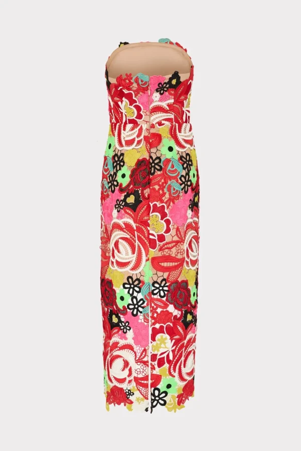 Evening Gowns-MILLY Multi Color Lace Dress Red Multi