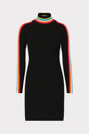 Knit Dresses-MILLY Multi Color Racer Stripe Mini Dress Black Multi