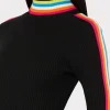 Knit Dresses-MILLY Multi Color Racer Stripe Mini Dress Black Multi