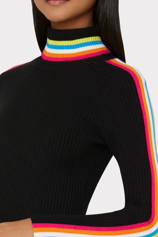 Knit Dresses-MILLY Multi Color Racer Stripe Mini Dress Black Multi