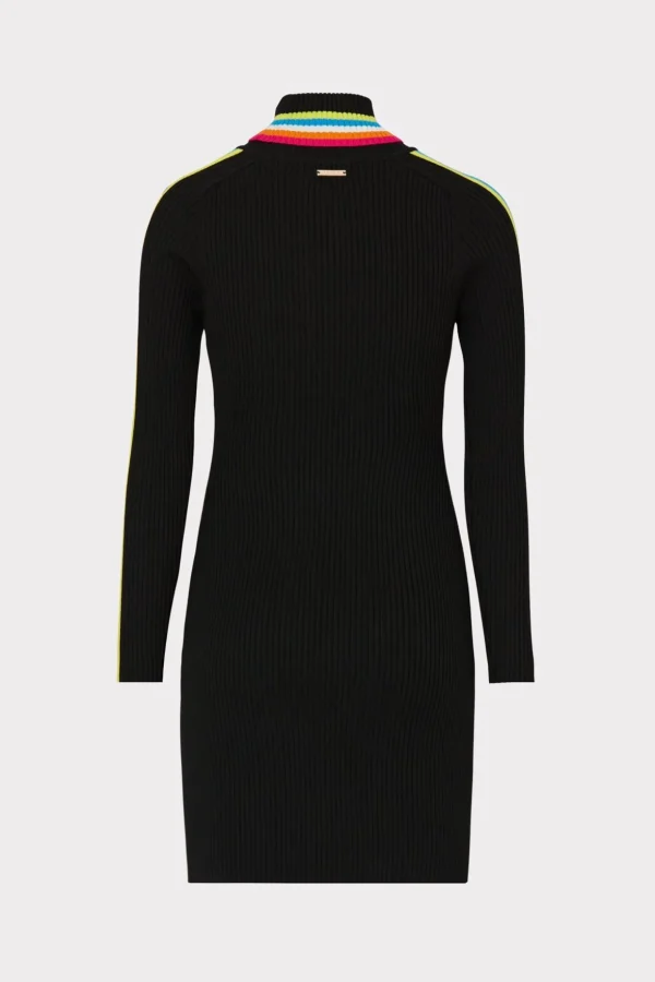 Knit Dresses-MILLY Multi Color Racer Stripe Mini Dress Black Multi