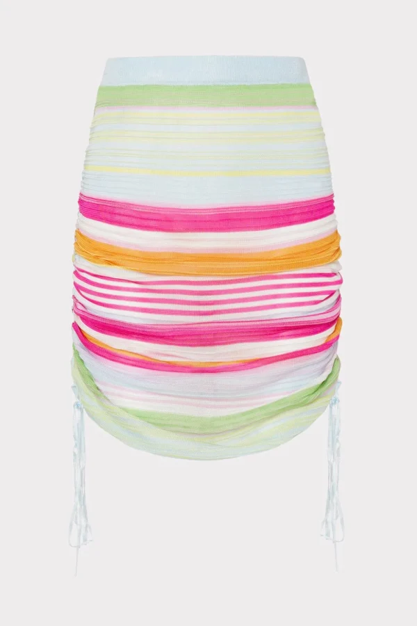 multi_stripe_ruched_skirt_0.webp Jumpsuits & Rompers-MILLY Multi Stripe Ruched Skirt Pink Multi