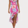Cocktail Dresses-MILLY Nanci Petals In Bloom Ruffle Dress Pink Multi
