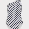 Jumpsuits & Rompers-MILLY Nautical Stripe One Shoulder One Piece Navy/White