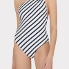 Jumpsuits & Rompers-MILLY Nautical Stripe One Shoulder One Piece Navy/White