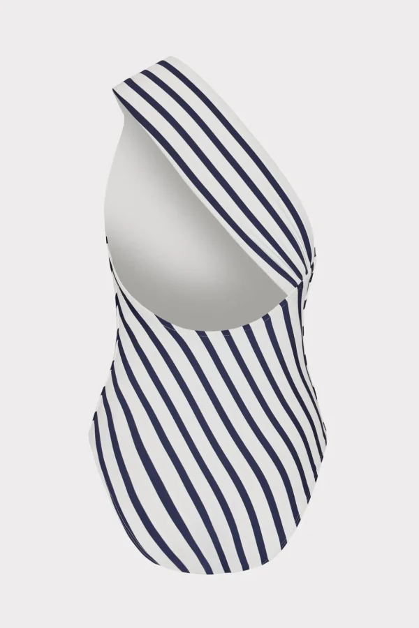 Jumpsuits & Rompers-MILLY Nautical Stripe One Shoulder One Piece Navy/White