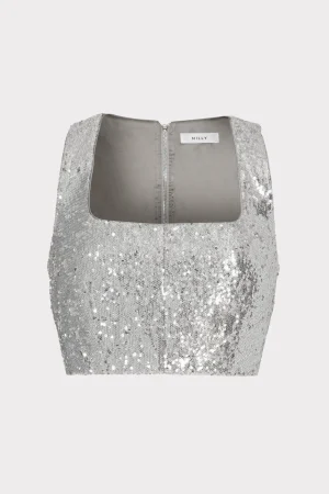 Tops-MILLY Nickie Sequins Crop Top Silver