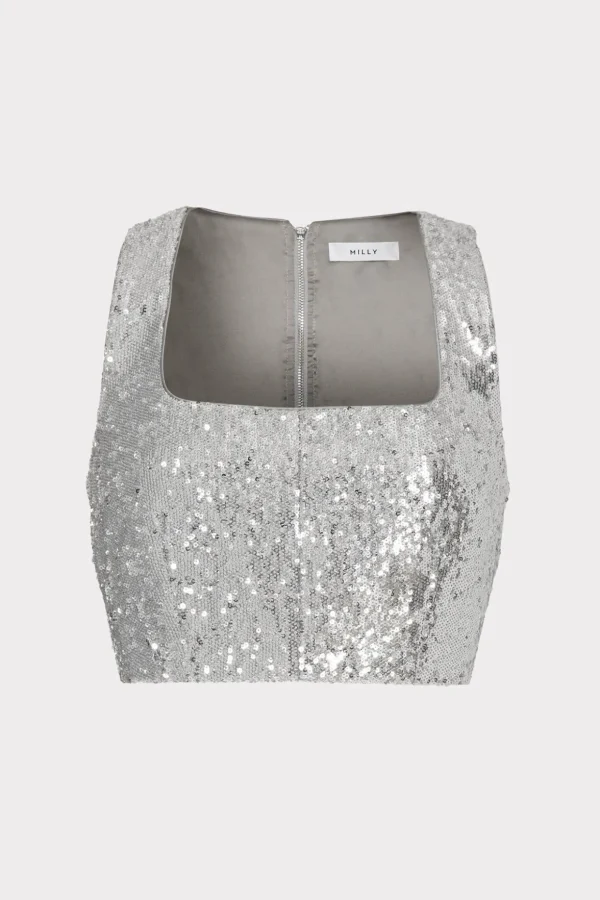 Tops-MILLY Nickie Sequins Crop Top Silver