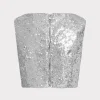 Tops-MILLY Nickie Sequins Crop Top Silver