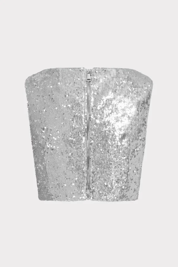 Tops-MILLY Nickie Sequins Crop Top Silver
