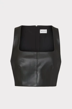 nickie_vegan_leather_crop_0.webp Matching Sets-MILLY Nickie Vegan Leather Crop Top Black