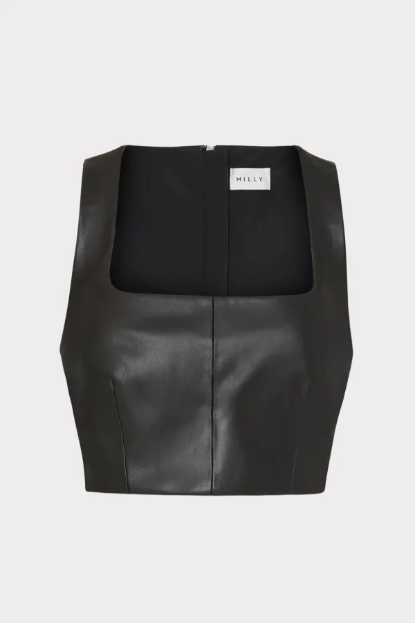 Matching Sets-MILLY Nickie Vegan Leather Crop Top Black