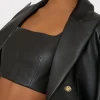 Matching Sets-MILLY Nickie Vegan Leather Crop Top Black