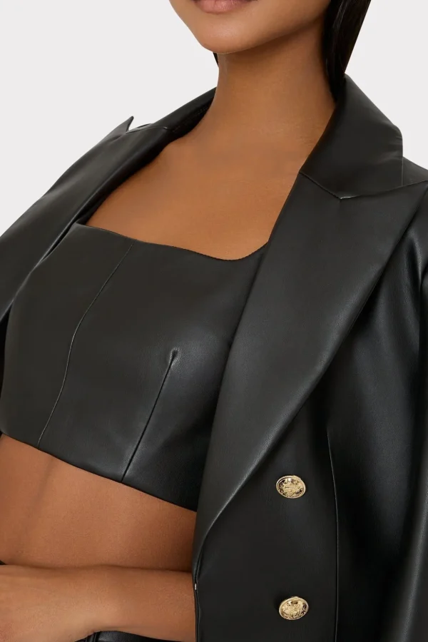 Matching Sets-MILLY Nickie Vegan Leather Crop Top Black
