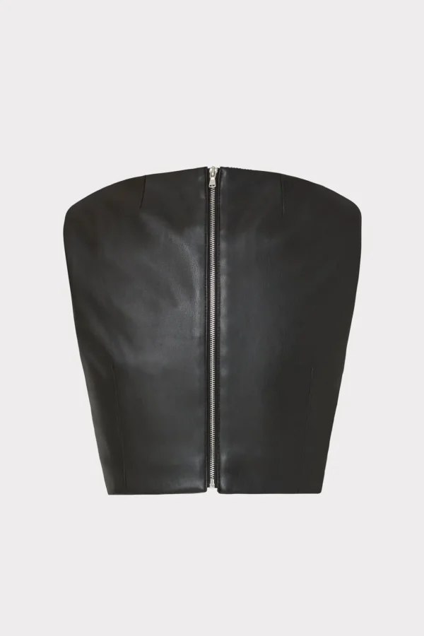 Matching Sets-MILLY Nickie Vegan Leather Crop Top Black