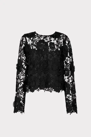 Tops-MILLY Nori 3D Lace Shirt Black