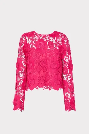 Tops-MILLY Nori 3D Lace Shirt Milly Pink
