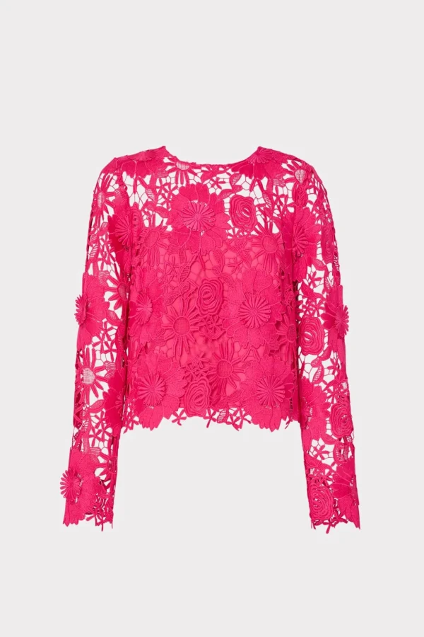 Tops-MILLY Nori 3D Lace Shirt Milly Pink