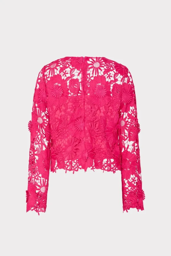 Tops-MILLY Nori 3D Lace Shirt Milly Pink