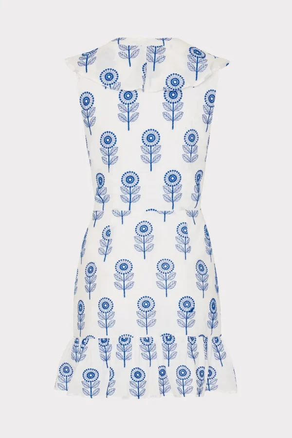 Jumpsuits & Rompers-MILLY Novi Poppy Embroidery Wrap Dress White/Blue