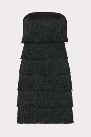 Little Black Dresses-MILLY Nuoir Metallic Fringe Dress Black Metallic