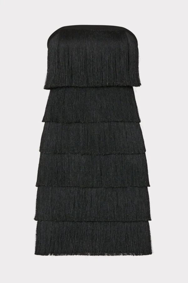 Little Black Dresses-MILLY Nuoir Metallic Fringe Dress Black Metallic