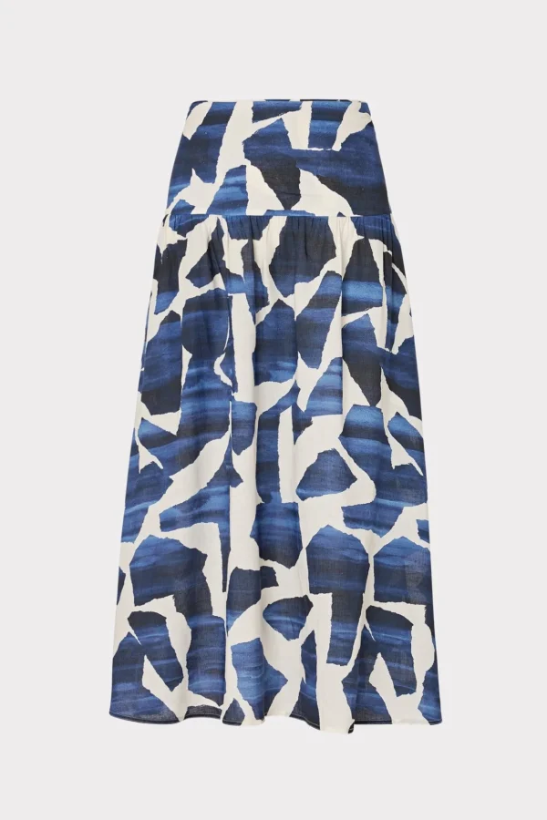 Cover-Ups-MILLY Ocean Puzzle Viscose Linen Skirt Navy Multi