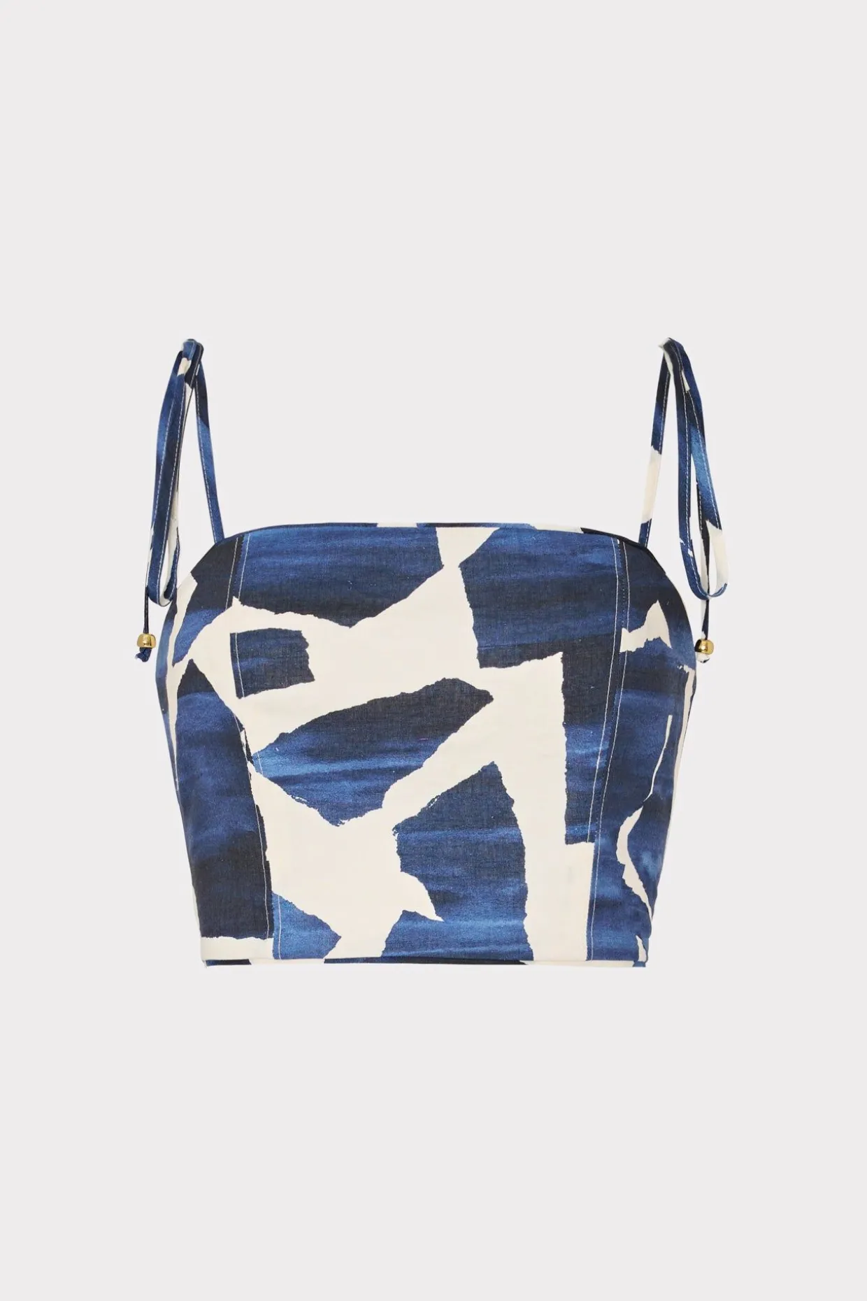 Jumpsuits & Rompers-MILLY Ocean Puzzle Viscose Linen Tie Top Navy Multi