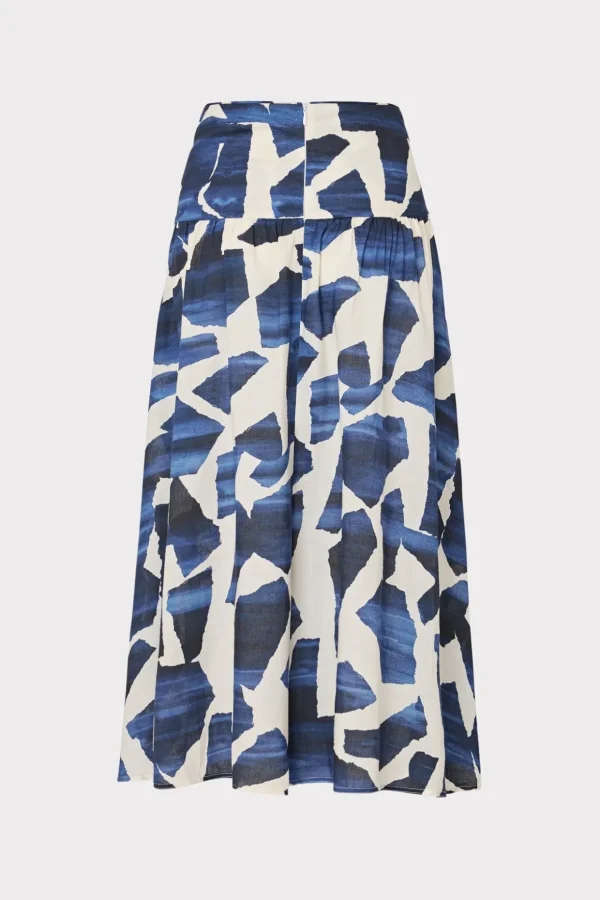 Cover-Ups-MILLY Ocean Puzzle Viscose Linen Skirt Navy Multi